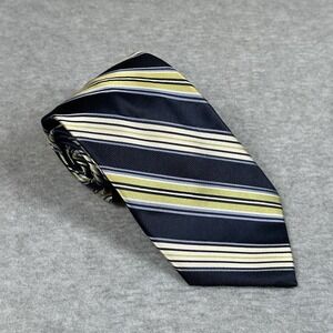 Jones New York Neck Tie‎ 100% Silk Navy White Acid Green Regimental Stripes